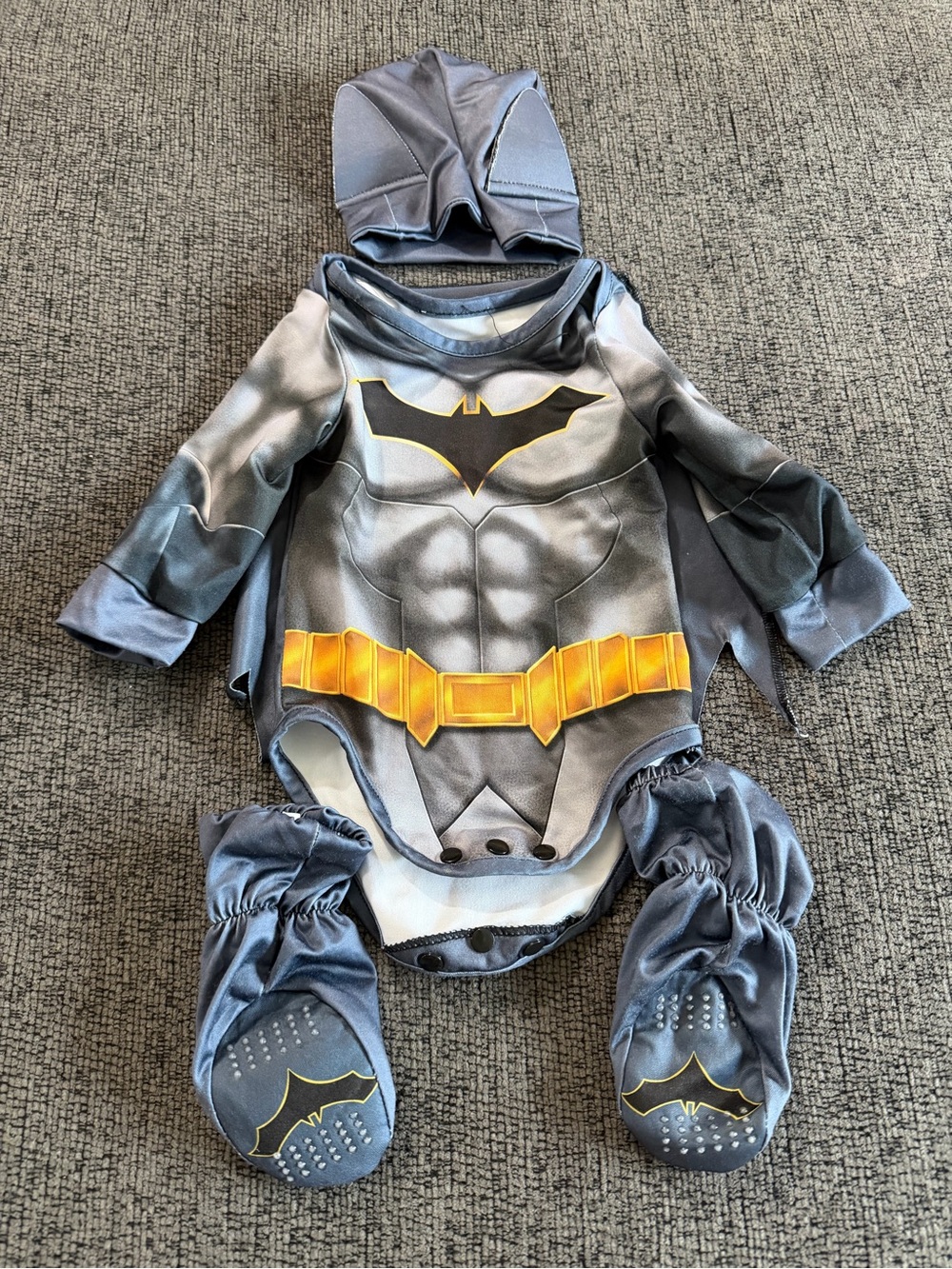 Baby Batman Costume Bodysuit with Hood and Booties - Gray & Yellow